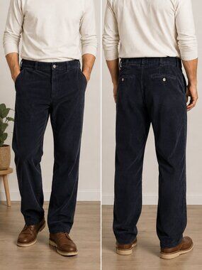 Logan Hill Men's Corduroy Pants Size 38 Blue Straight Leg Casual Trousers